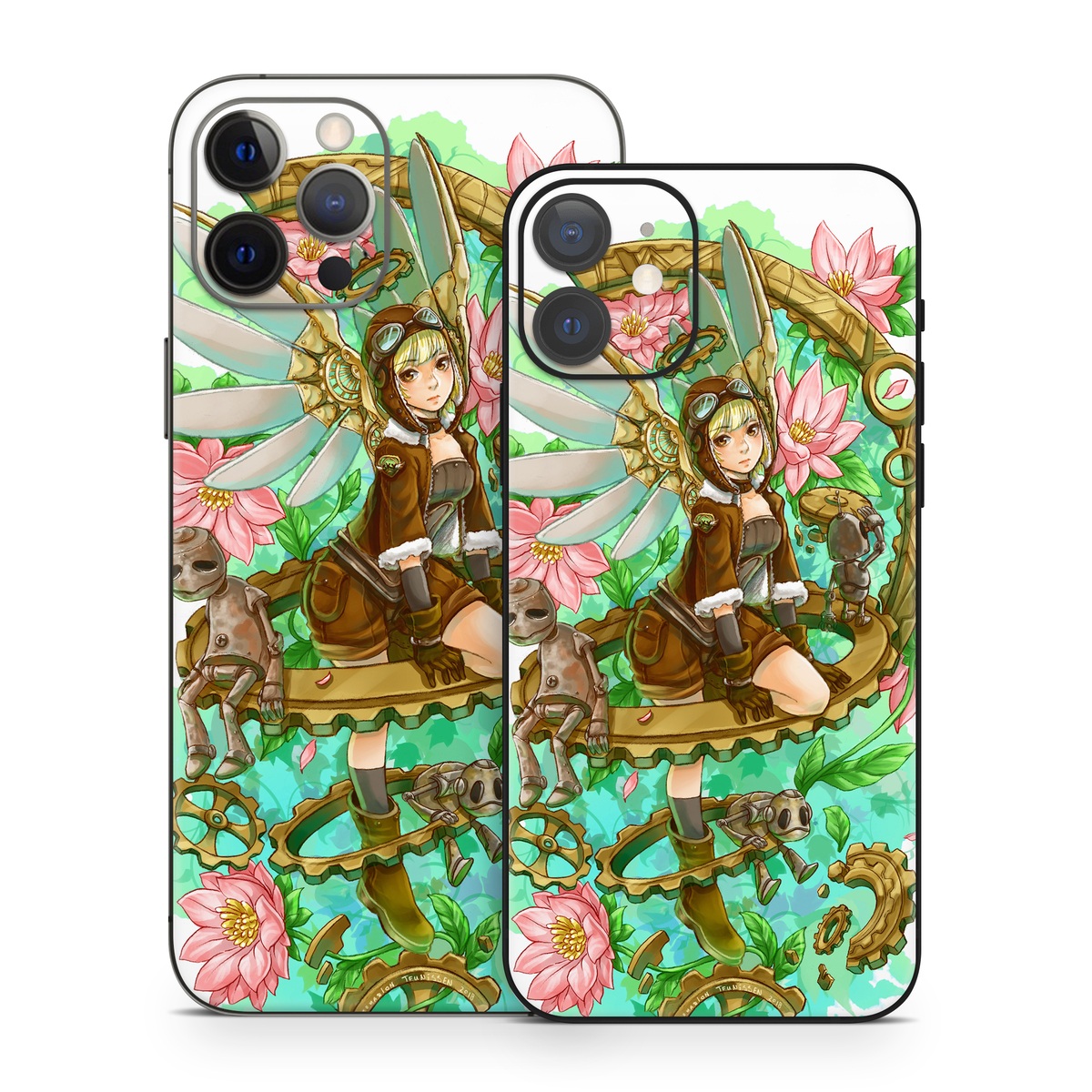 iPhone 12 Series Skin design of Illustration, Fictional character, Clip art, Art, Graphics, Plant, with white, yellow, pink, green, brown, black colors