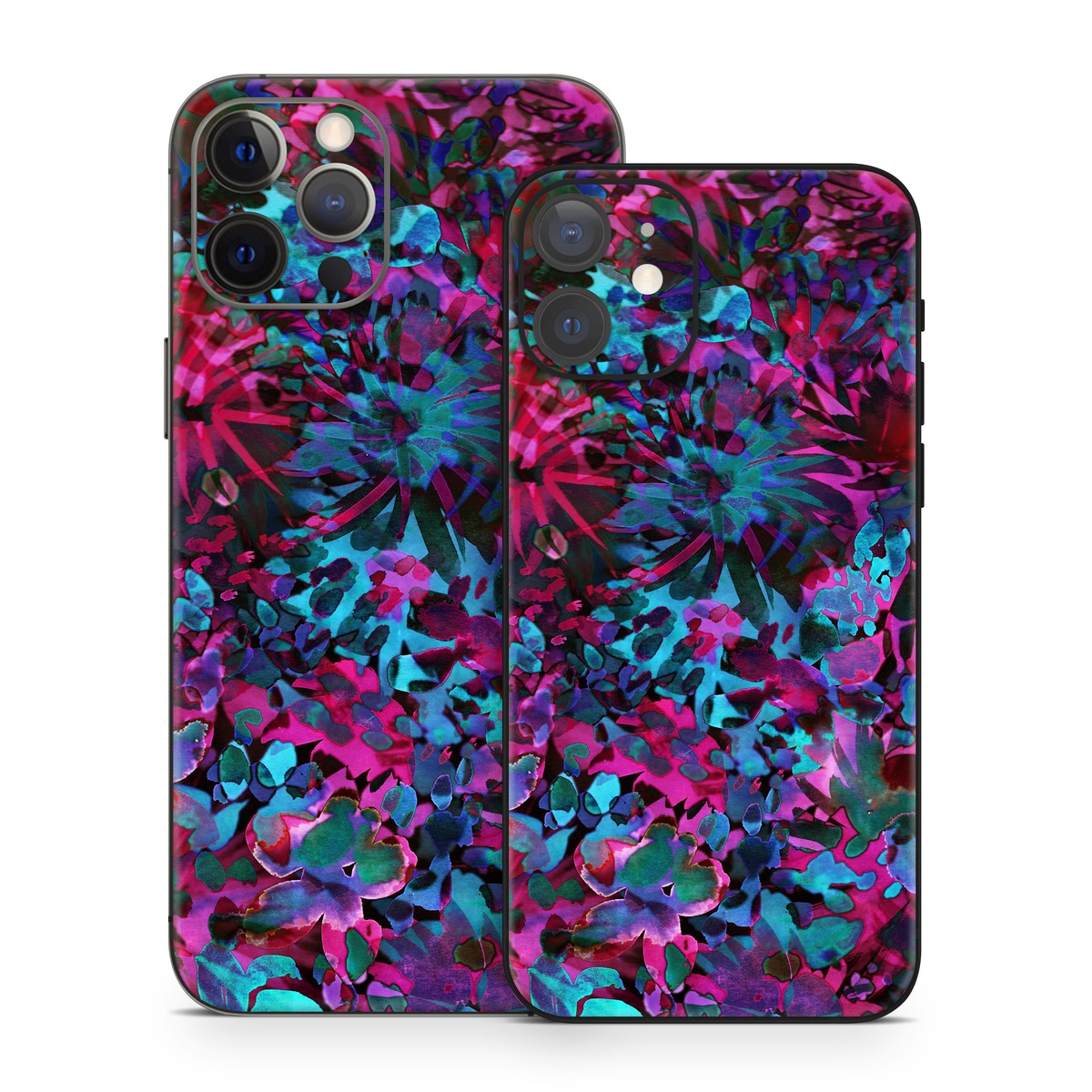 iPhone 12 Series Skin design of Pink, Purple, Violet, Lilac, Flower, Leaf, Plant, Magenta, Botany, Pattern, with black, pink, purple, blue, green colors