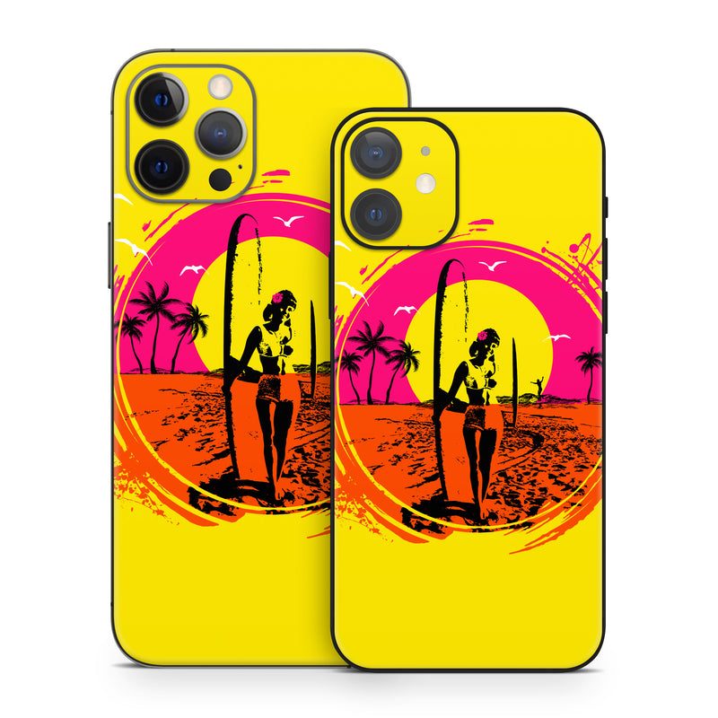 iPhone 12 Series Skin design of Palm trees, Graphic design, Graphics, Surfing--Equipment and supplies, Surfboard, Silhouette