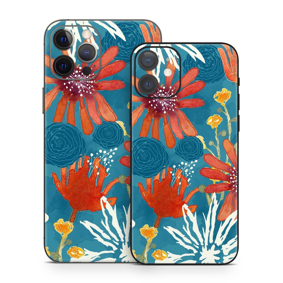 iPhone 12 Series Skin design of Pattern, Visual arts, Wrapping paper, Design, Wildflower, Floral design, Textile, Flower, Plant, Motif, with blue, red, gray, yellow, green colors