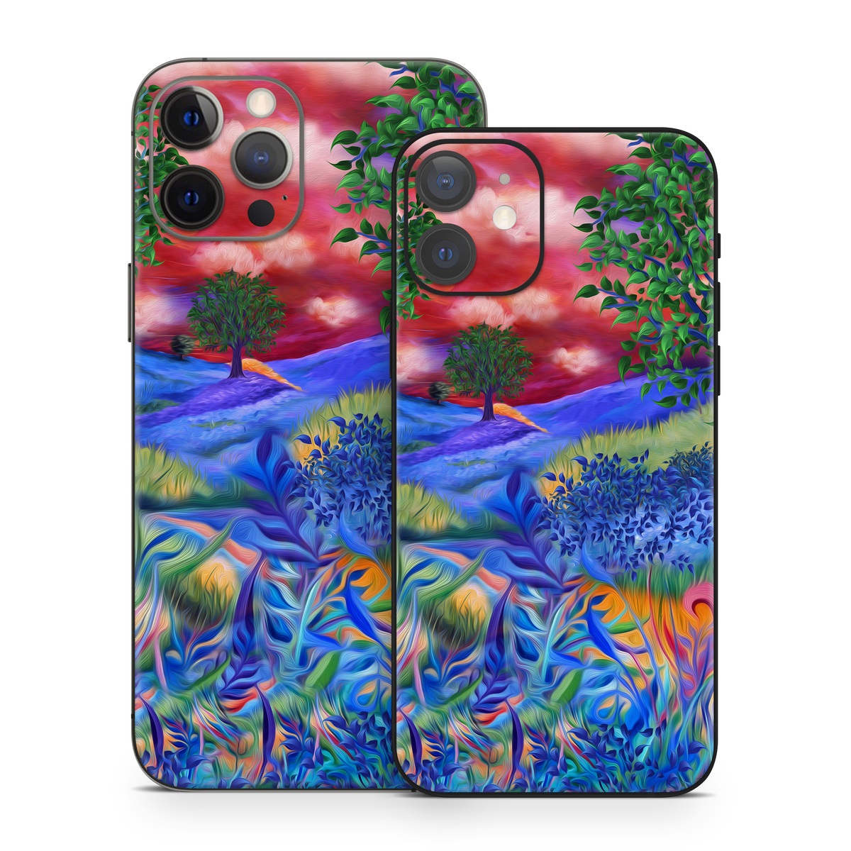 iPhone 12 Series Skin design of Art paint, Plant, Plant community, Paint, Natural landscape, People in nature, Vegetation, Grass, Art, Painting, with blue, red, green, orange, yellow, pink, white colors