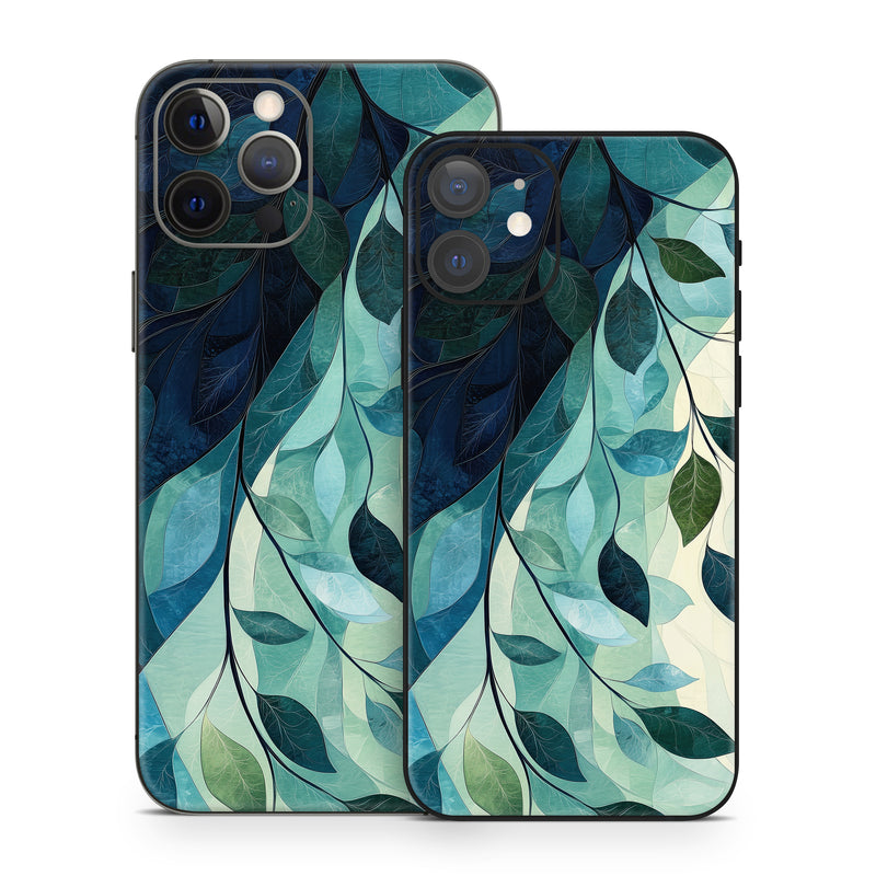 iPhone 12 Series Skin design of Blue, Natural material, Modern art, Wallpaper, Paint, Motif, with white, blue, green, yellow colors