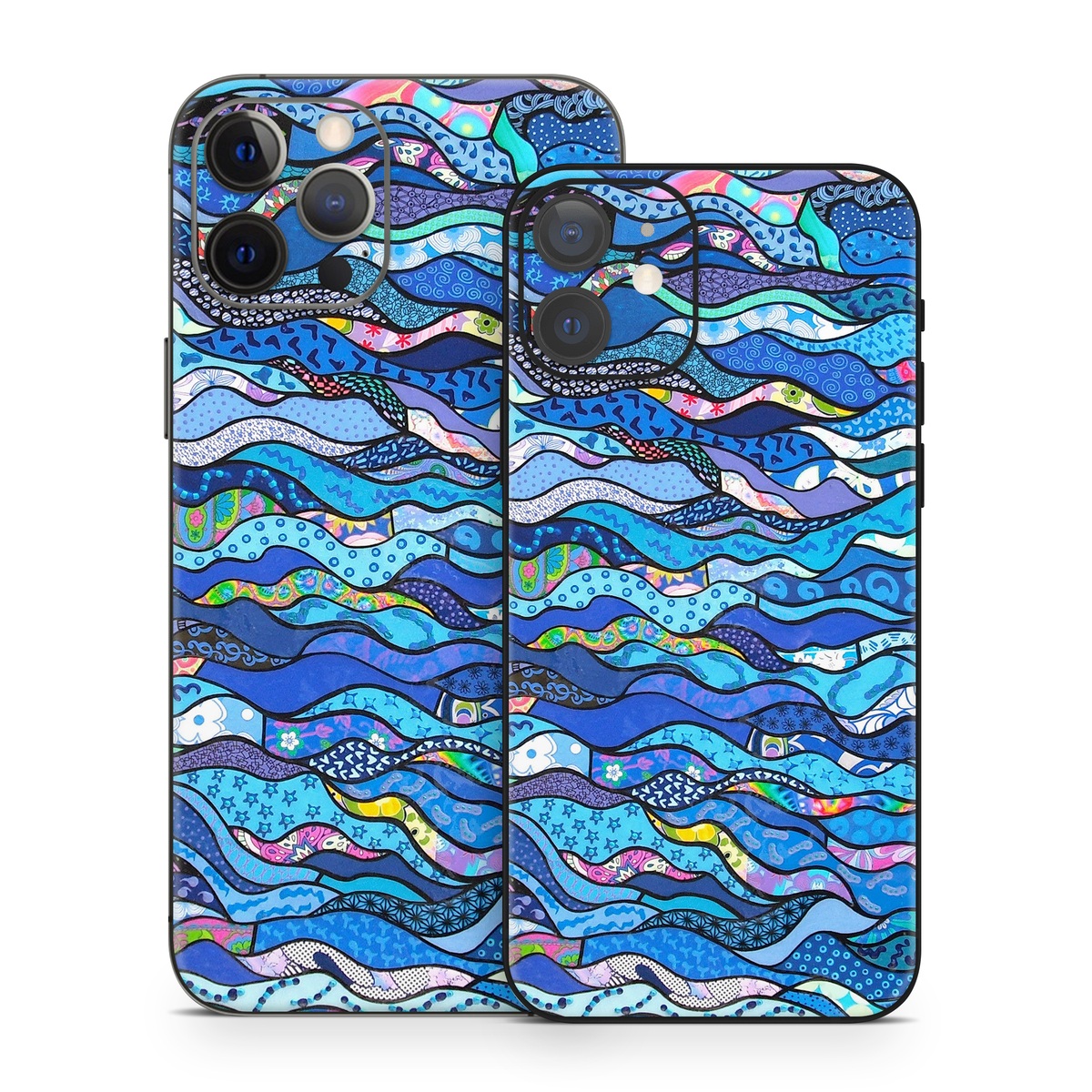 iPhone 12 Series Skin design of Blue, Pattern, Aqua, Water, Line, Design, Textile, Psychedelic art, Electric blue, with blue, black, gray, purple colors