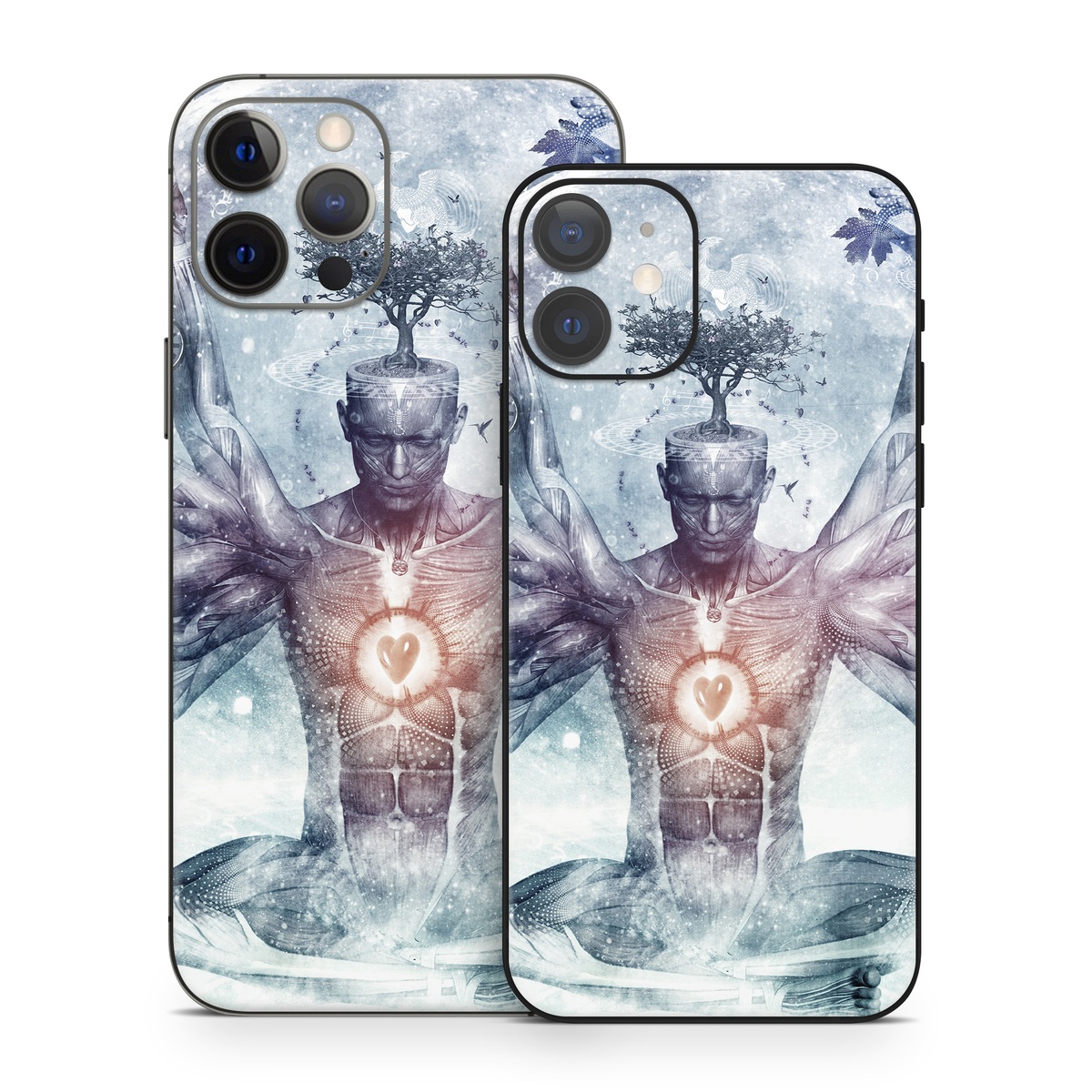 iPhone 12 Series Skin design of Mythology, Cg artwork, Water, Illustration, Fictional character, Space, Graphics, Art, Graphic design, with blue, red, orange, black, white colors