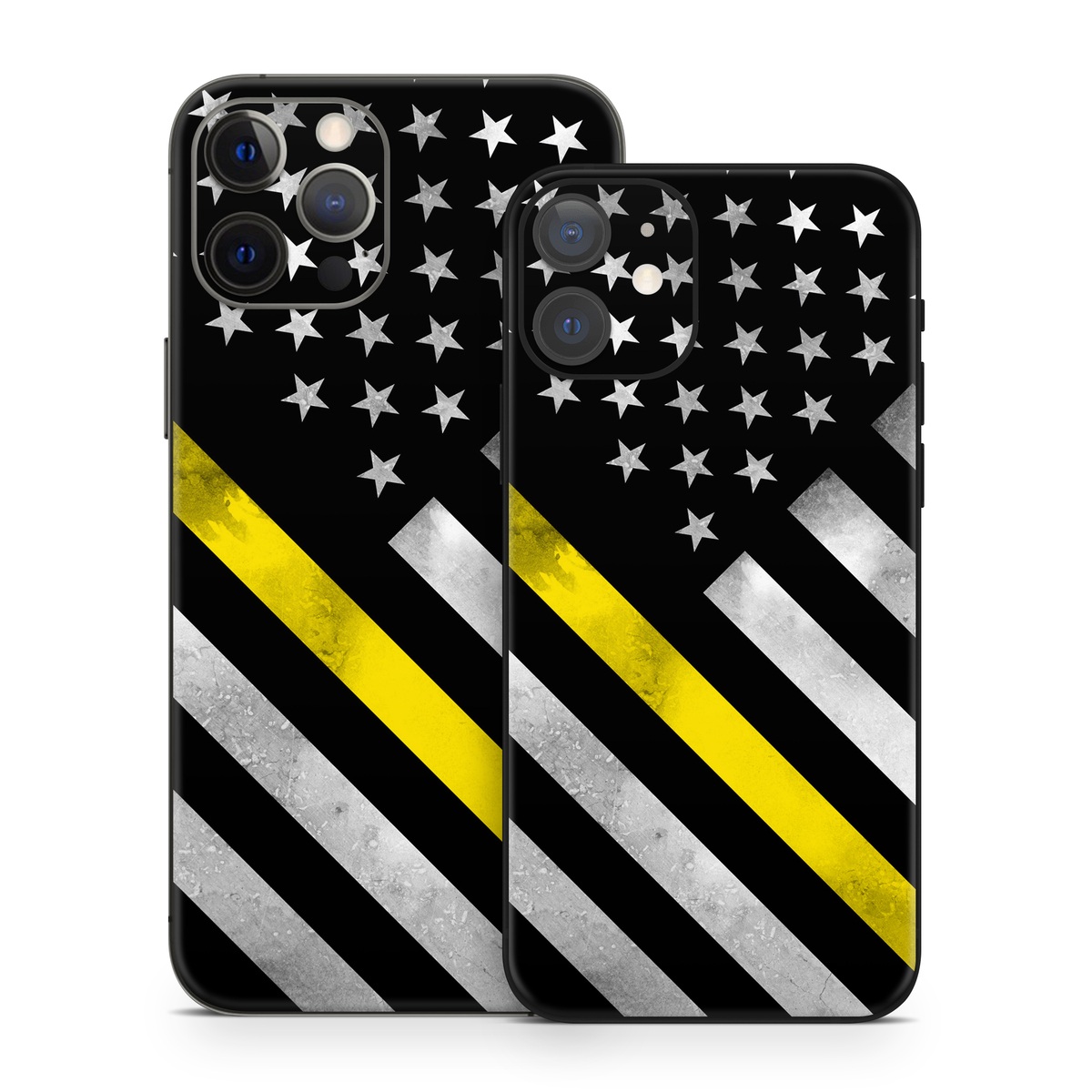iPhone 12 Series Skin design of Flag of the united states, Flag, Yellow, Line, Black-and-white, Pattern, Monochrome, Graphic design, Parallel, with black, white, gray, yellow colors