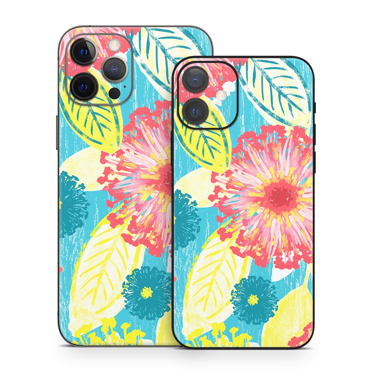iPhone 12 Series Skin design of Pattern, Design, Flower, Floral design, Plant, Textile, Wrapping paper, Wildflower, Visual arts, with pink, gray, blue, yellow colors