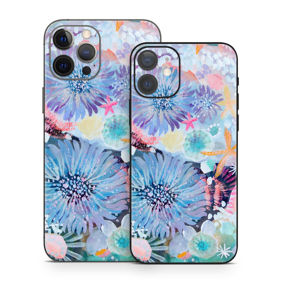 iPhone 12 Series Skin design of Pattern, Aqua, Textile, Design, Watercolor paint, Visual arts, Flower, Art, Plant, Illustration, with blue, orange, pink, purple, green, white colors