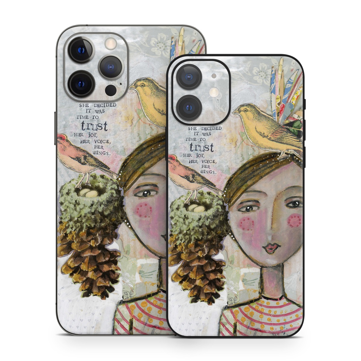 iPhone 12 Series Skin design of Watercolor paint, Illustration, Art, Painting, Child art, Fictional character, Visual arts, Fashion illustration, Feather, Drawing, with gray, brown, pink, yellow, red, green, blue colors