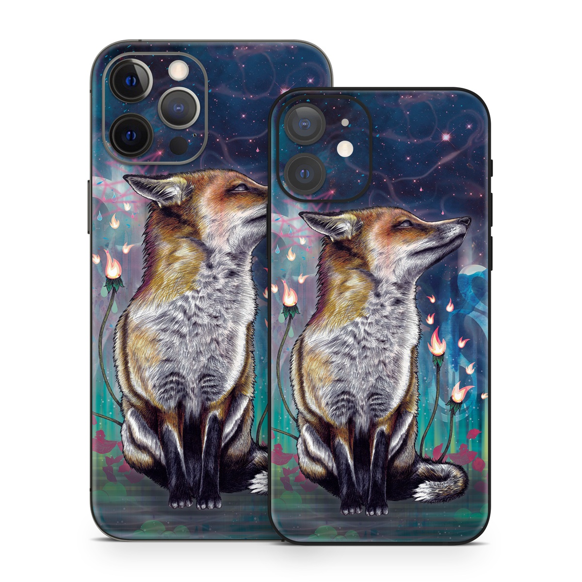 iPhone 12 Series Skin design of Red fox, Art, Wildlife, Canidae, Illustration, Fox, Carnivore, Painting, Dhole, Red wolf, with black, gray, blue, red, green colors