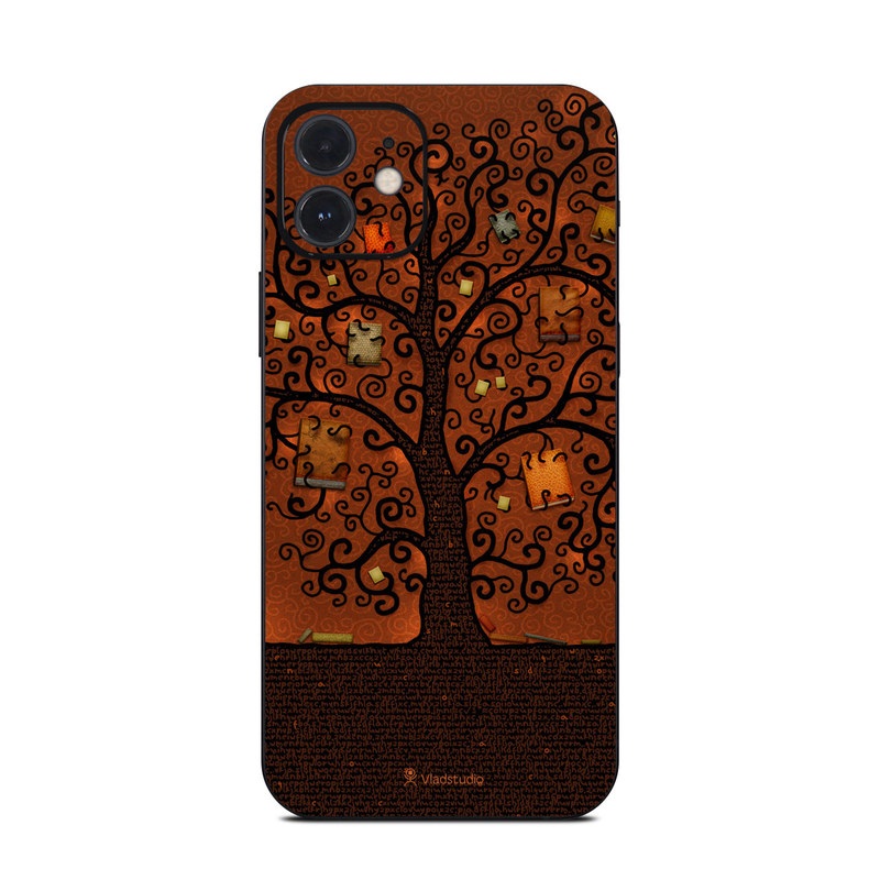 iPhone 12 Series Skin design of Tree, Brown, Leaf, Plant, Woody plant, Branch, Visual arts, Font, Pattern, Art, with black colors