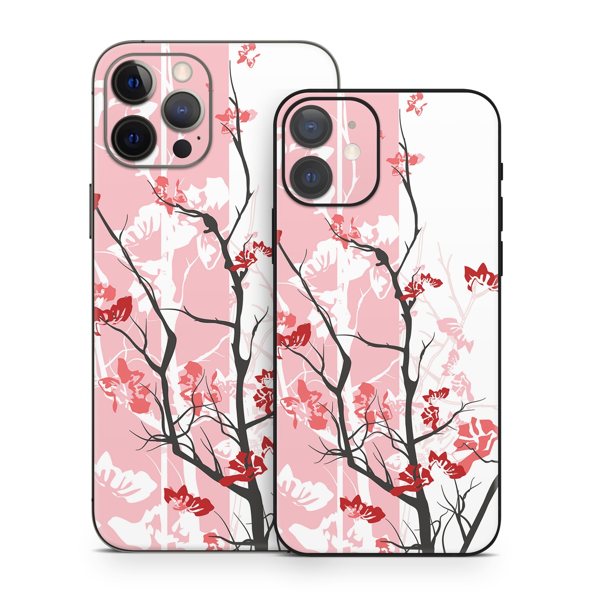 iPhone 12 Series Skin design of Branch, Red, Flower, Plant, Tree, Twig, Blossom, Botany, Pink, Spring, with white, pink, gray, red, black colors