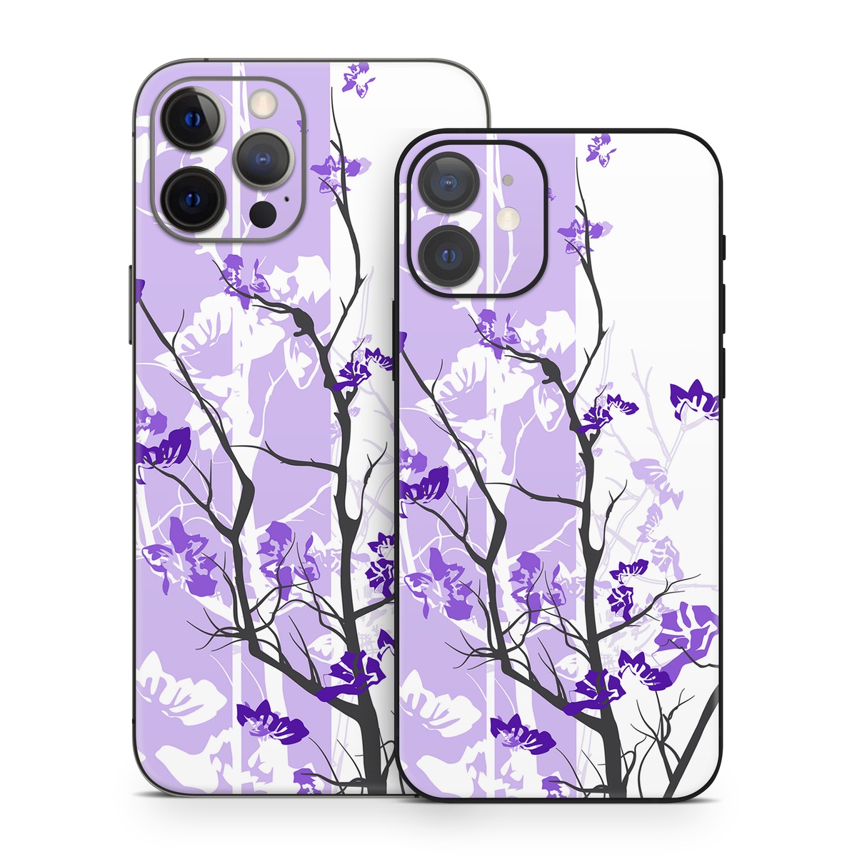 iPhone 12 Series Skin design of Branch, Purple, Violet, Lilac, Lavender, Plant, Twig, Flower, Tree, Wildflower, with white, purple, gray, pink, black colors