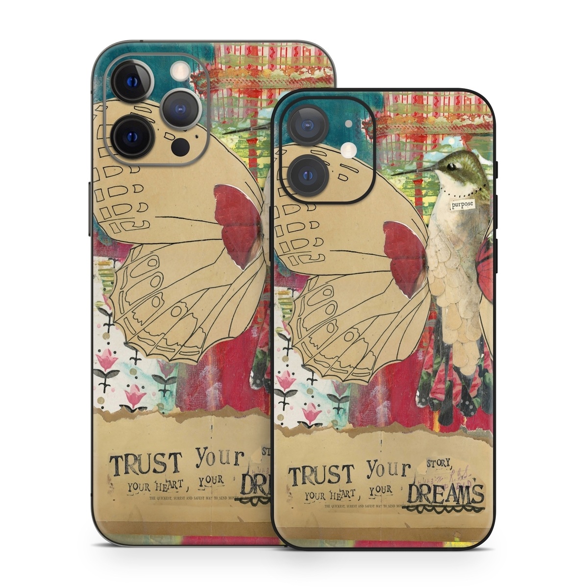 iPhone 12 Series Skin design of Butterfly, Insect, Moths and butterflies, Pink, Pollinator, Illustration, Wing, Moth, Art, Invertebrate, with yellow, green, brown, red, blue, pink colors