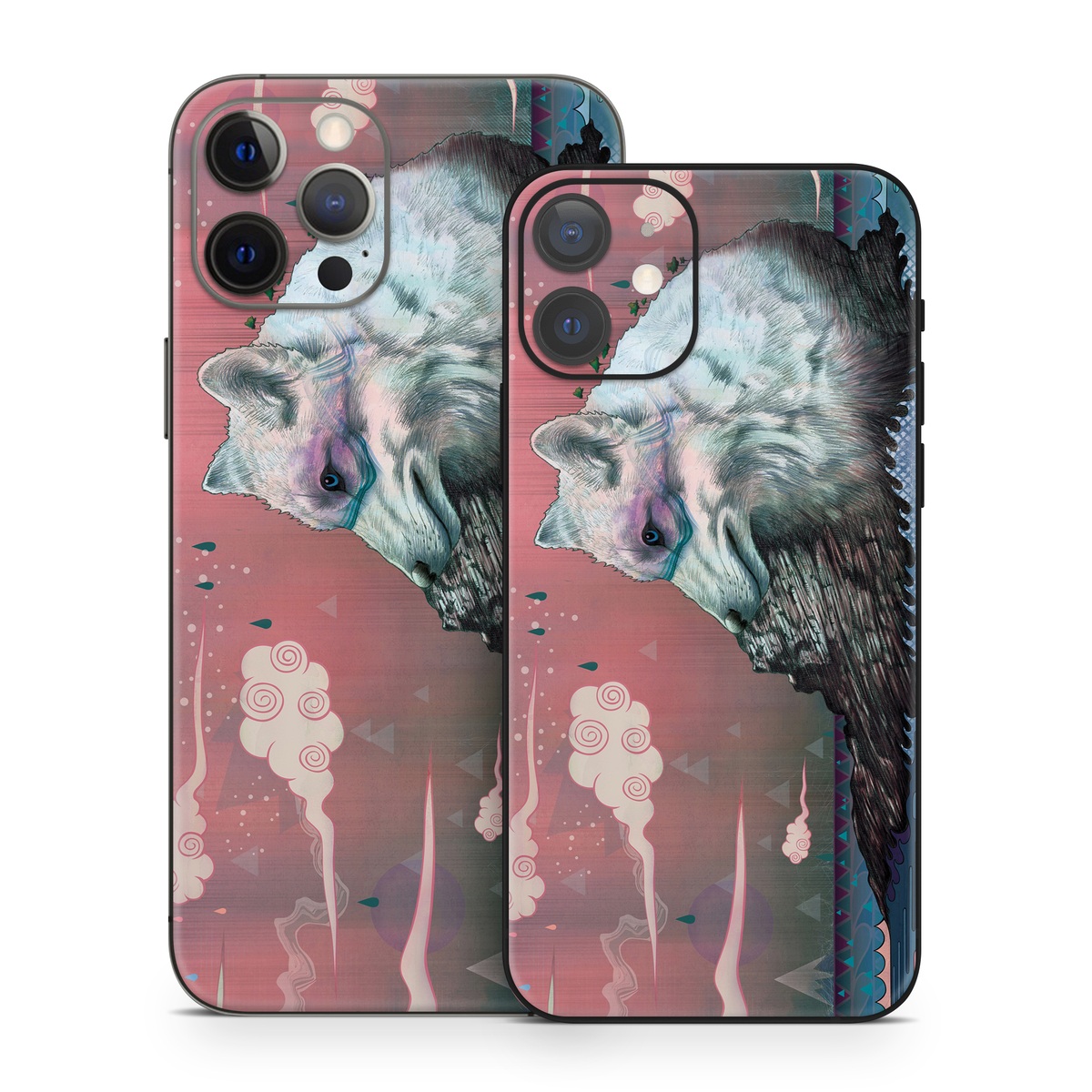 iPhone 12 Series Skin design of Illustration, Drawing, Sketch, Art, Graphic design, Lion, Goats, Fictional character, Ink, Bison, with gray, purple, black, red colors