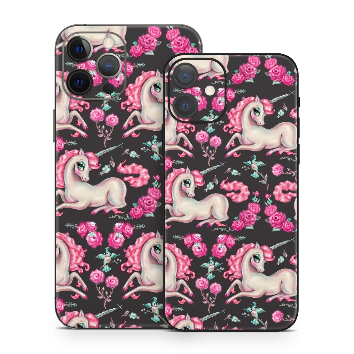 iPhone 12 Series Skin design of Pink, Horse, Pony, Fictional character, Unicorn, Mythical creature, Mane, Textile, Animal figure, Illustration, with white, pink, blue, black, red colors