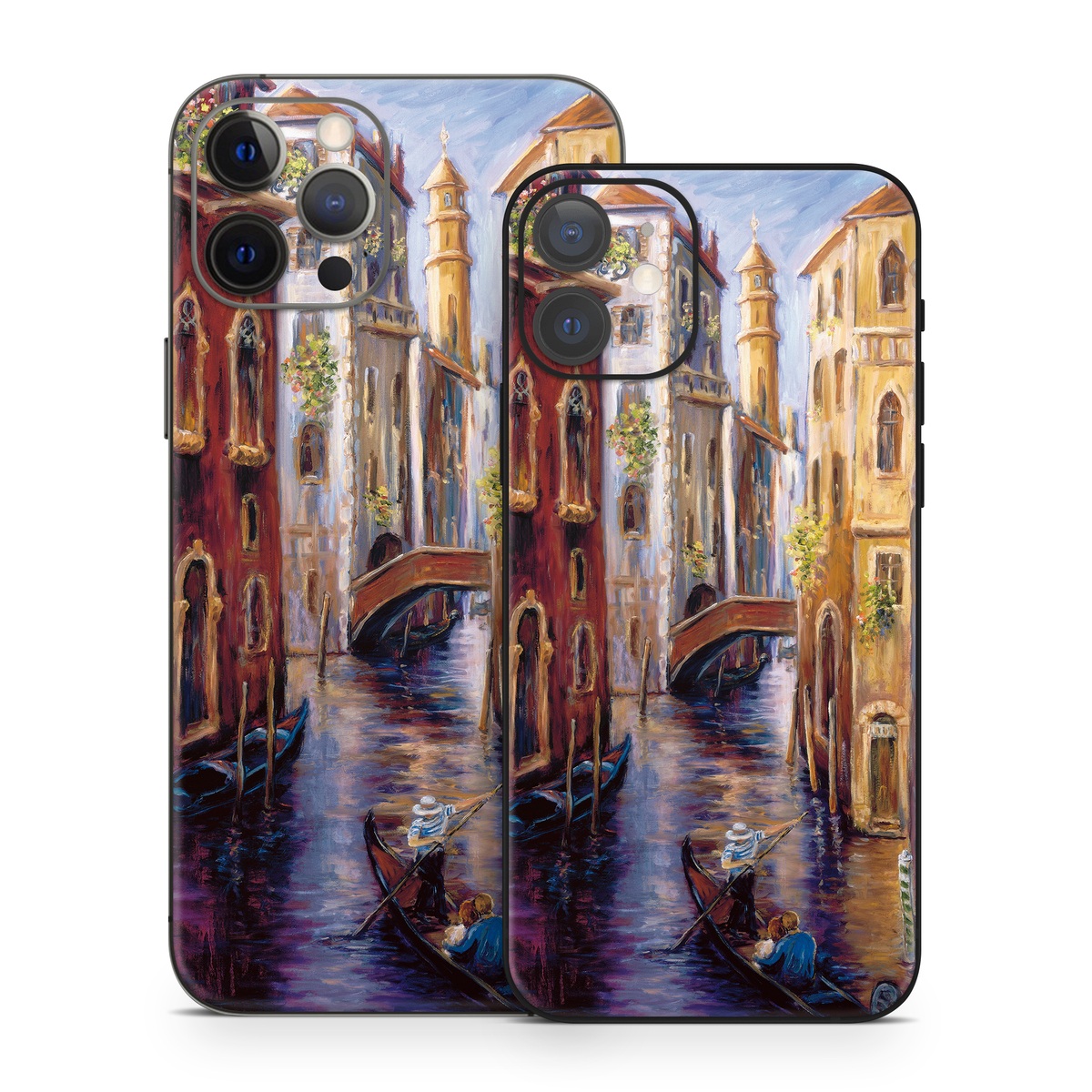 iPhone 12 Series Skin design of Painting, Watercolor paint, Waterway, Gondola, Canal, Art, Modern art, Acrylic paint, Visual arts, Building, with black, gray, red, green, blue, pink colors