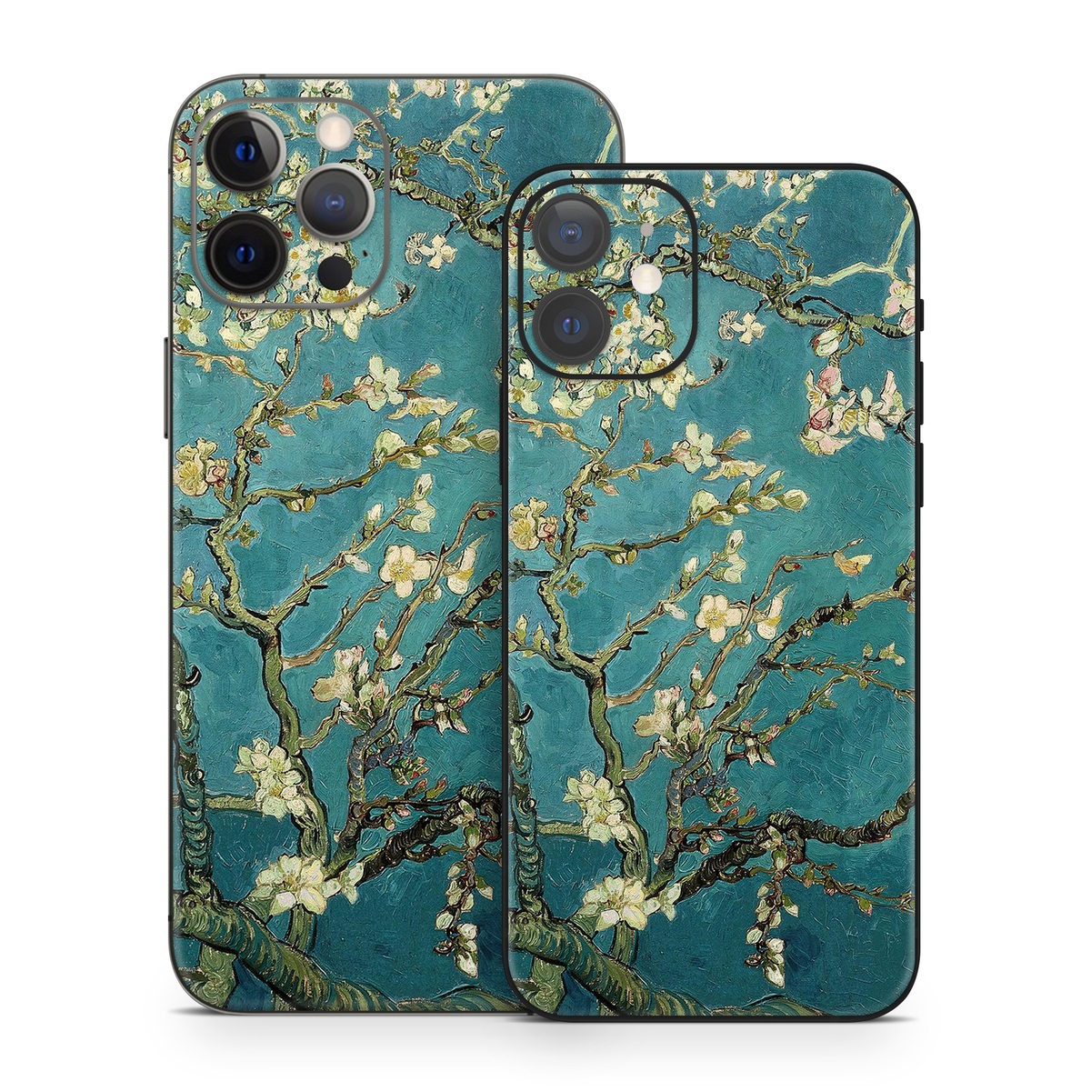 iPhone 12 Skin design of Tree, Branch, Plant, Flower, Blossom, Spring, Woody plant, Perennial plant with blue, black, gray, green colors