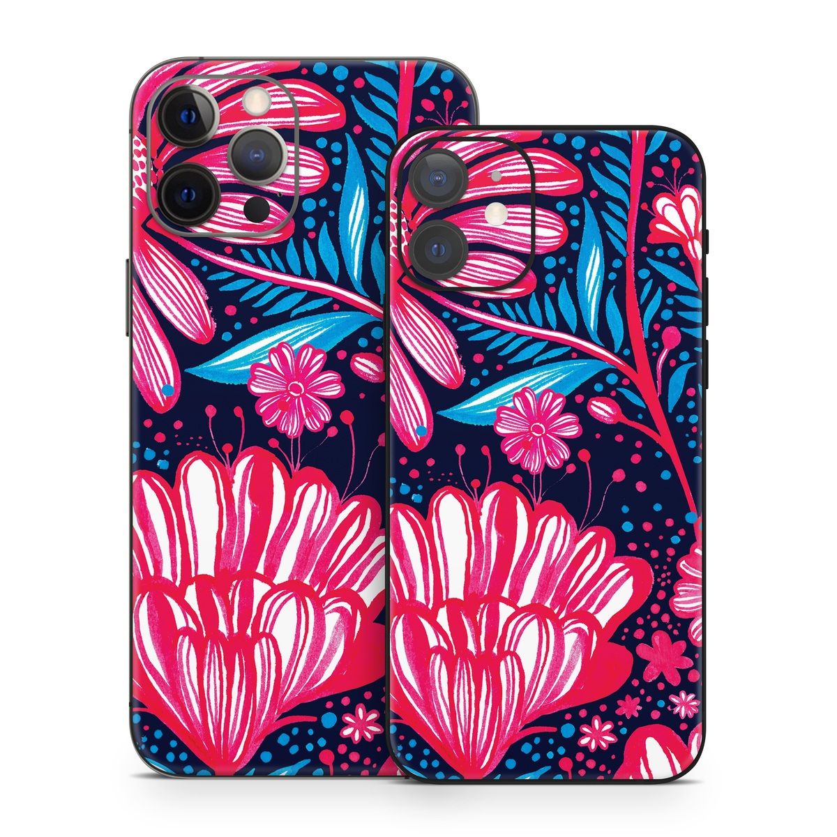 iPhone 12 Series Skin design of Pattern, Red, Pink, Floral design, Textile, Design, Flower, Plant, Petal, with black, white, red, blue, pink colors