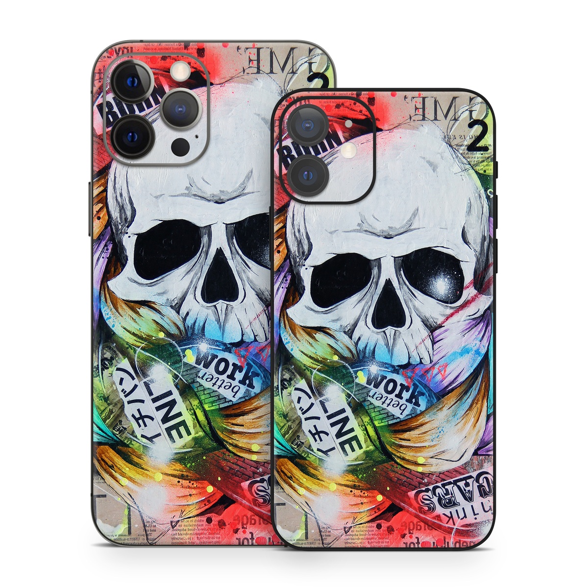 iPhone 12 Series Skin design of Street art, Text, Graphic design, Font, Illustration, Art, Graffiti, Skull, Poster, Advertising, with gray, black, red, green, blue colors