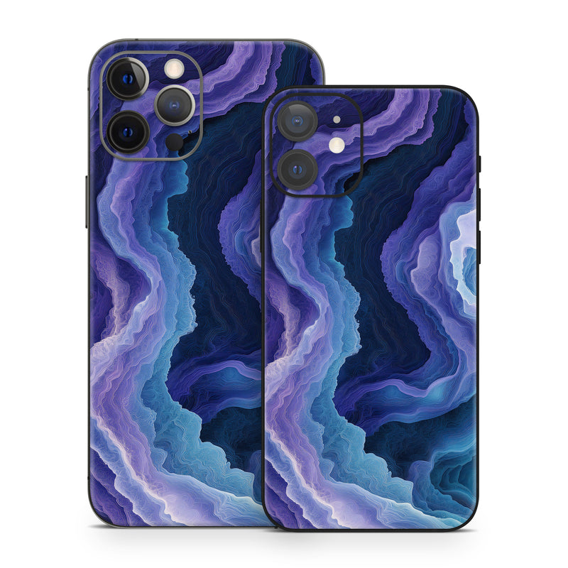 iPhone 12 Series Skin design of Blue, Purple, Fractal art, with purple, blue, white, black colors