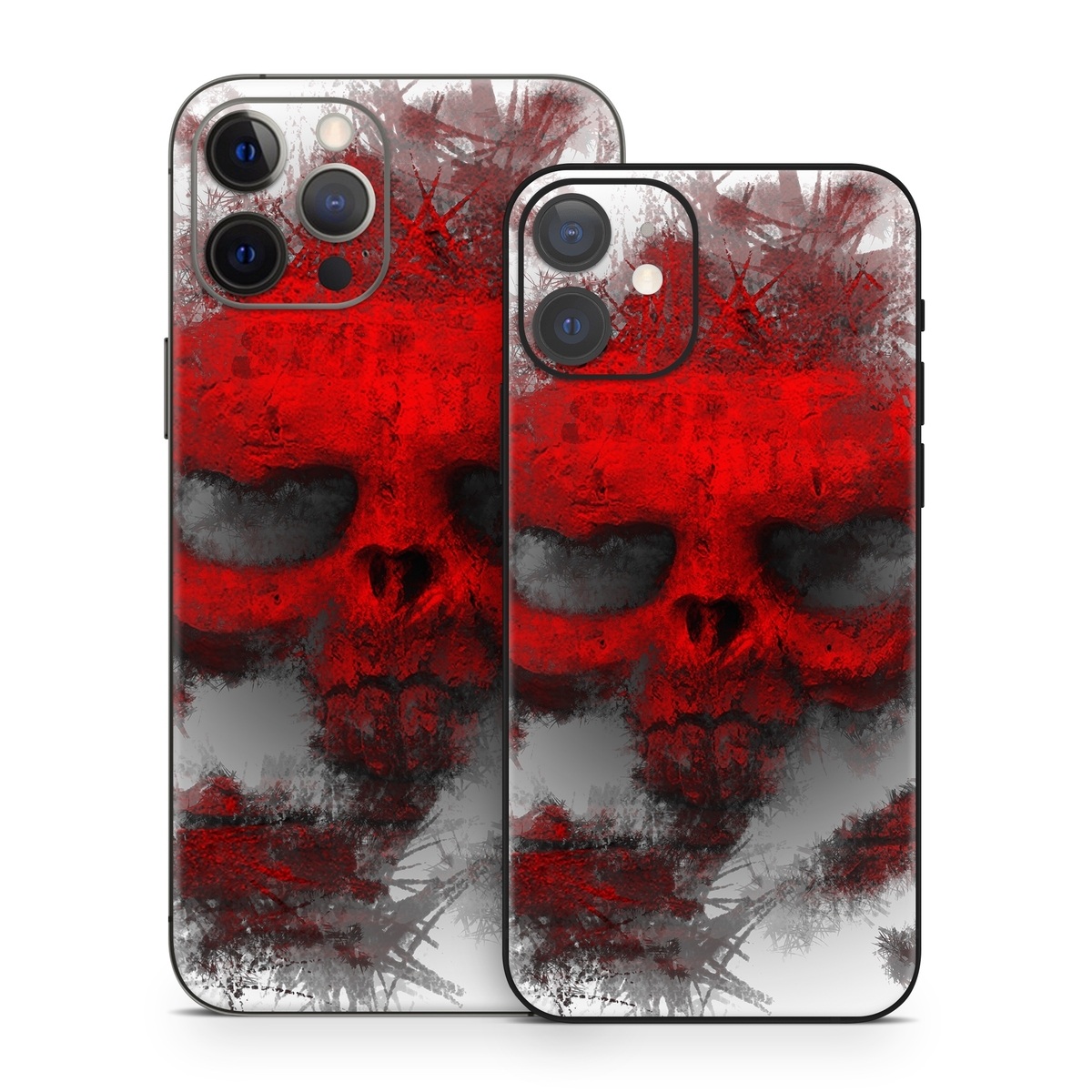 iPhone 12 Series Skin design of Red, Graphic design, Skull, Illustration, Bone, Graphics, Art, Fictional character, with red, gray, black, white colors