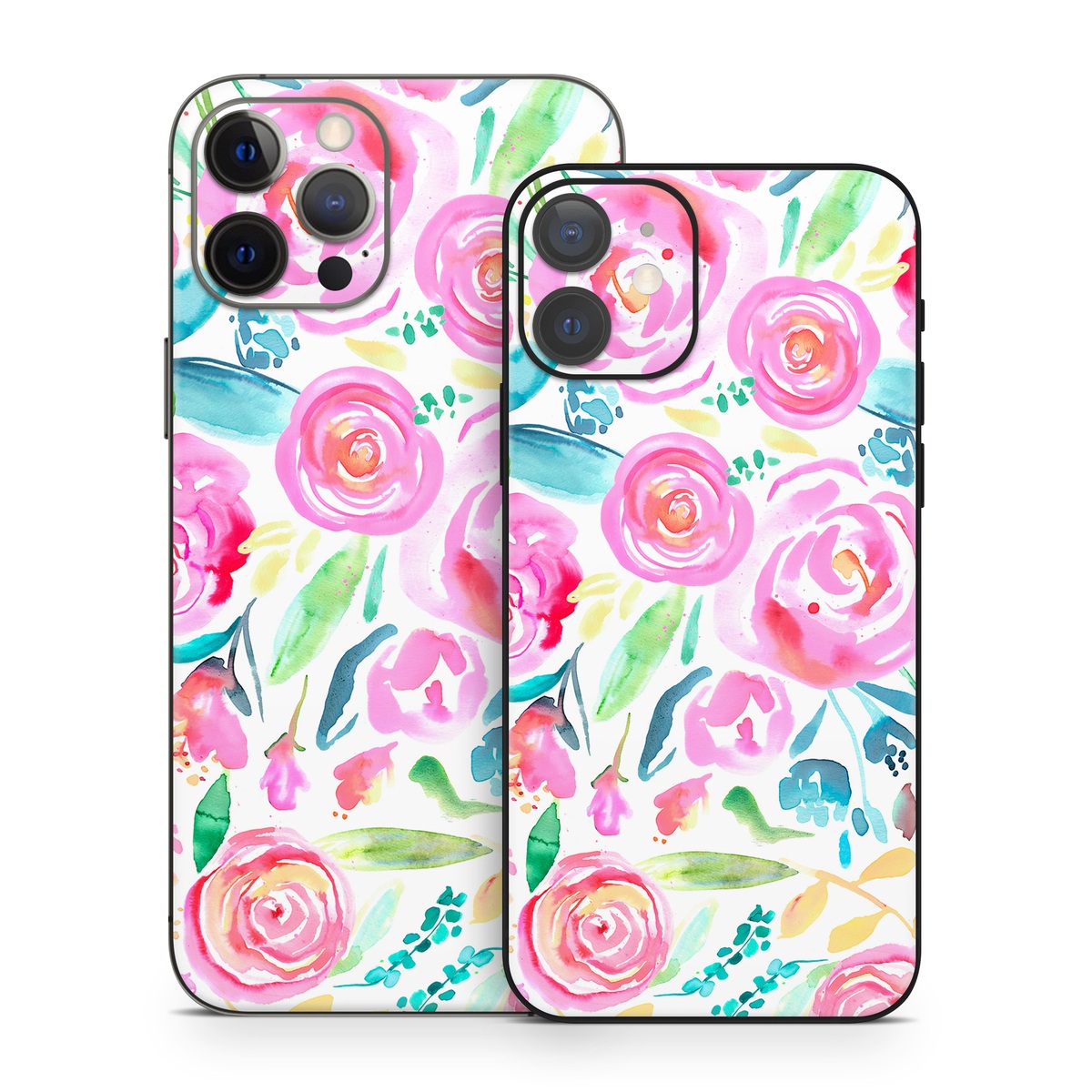 iPhone 12 Series Skin design of Flower, Plant, Petal, Pink, Art, Material property, Magenta, Flowering plant, Pattern, Rose family, with white, pink, green, blue, yellow colors