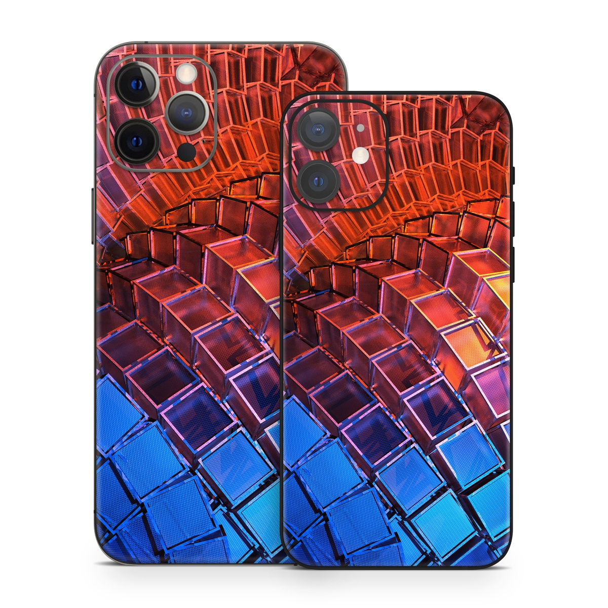 iPhone 12 Series Skin design of Blue, Red, Orange, Light, Pattern, Architecture, Design, Fractal art, Colorfulness, Psychedelic art, with black, red, blue, purple, gray colors