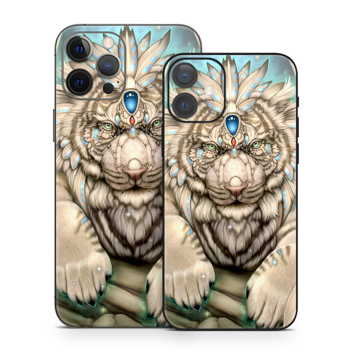 iPhone 12 Series Skin design of Mythical creature, Sleeve, Textile, Gesture, Felidae, Tattoo, Big cats, Font, Temporary tattoo, Painting, with white, blue, black, gray colors