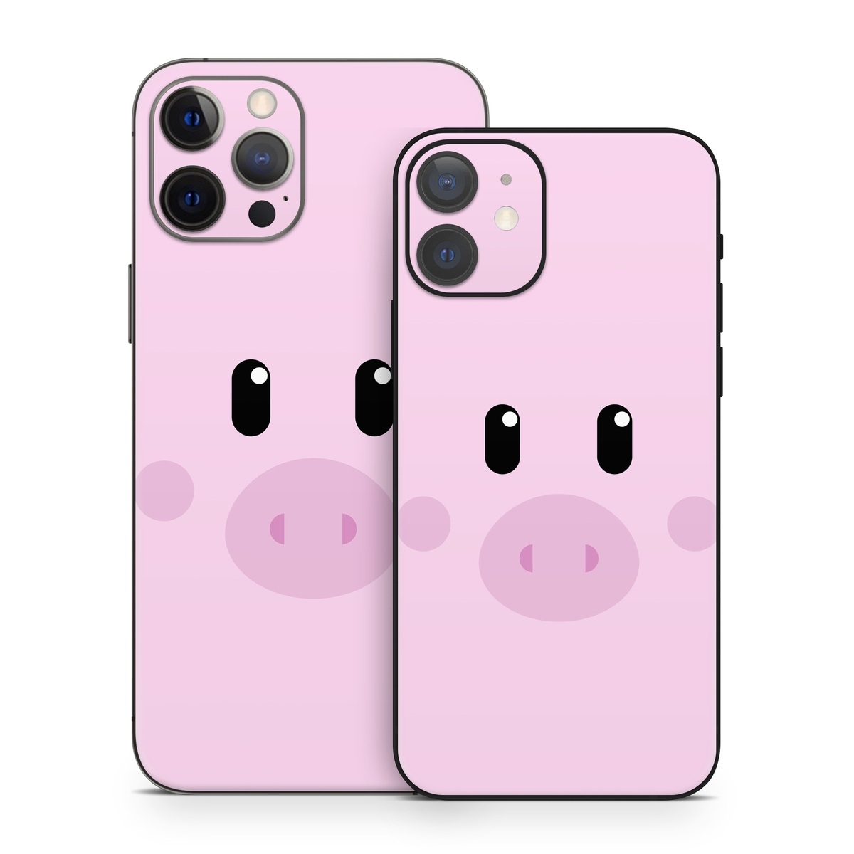 iPhone 12 Series Skin design of Pink, Cartoon, Violet, Nose, Purple, Snout, Suidae, Material property, Illustration, Animation, with pink, black, white colors