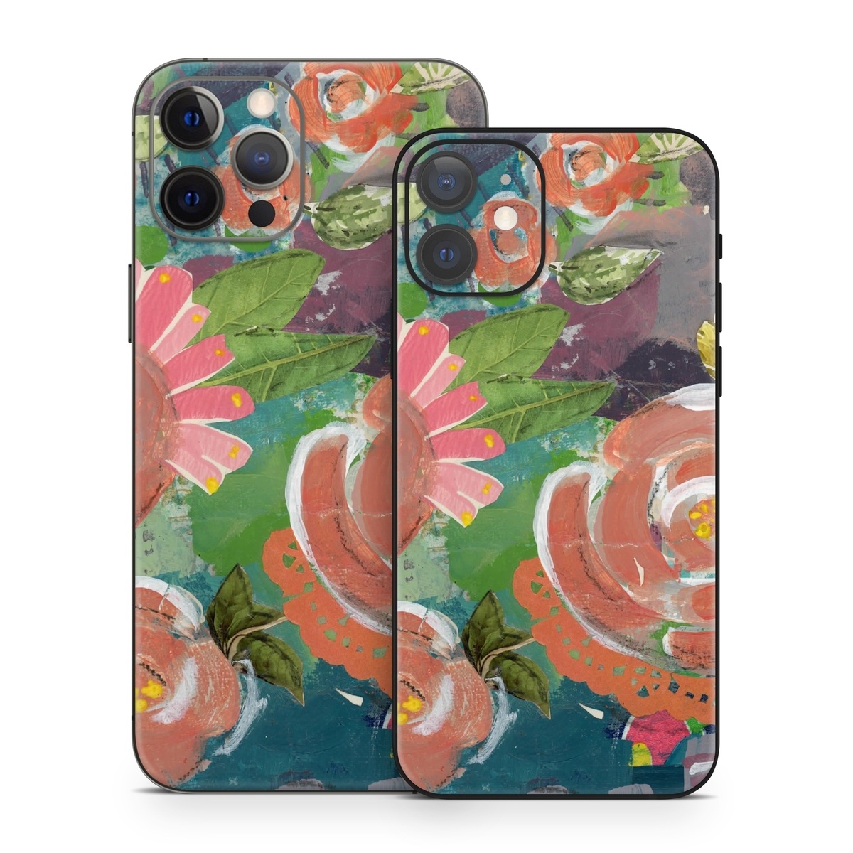 iPhone 12 Series Skin design of Painting, Watercolor paint, Still life, Child art, Art, Illustration, Acrylic paint, Flower, Visual arts, Textile, with green, pink, red, yellow, blue, white, black, gray colors