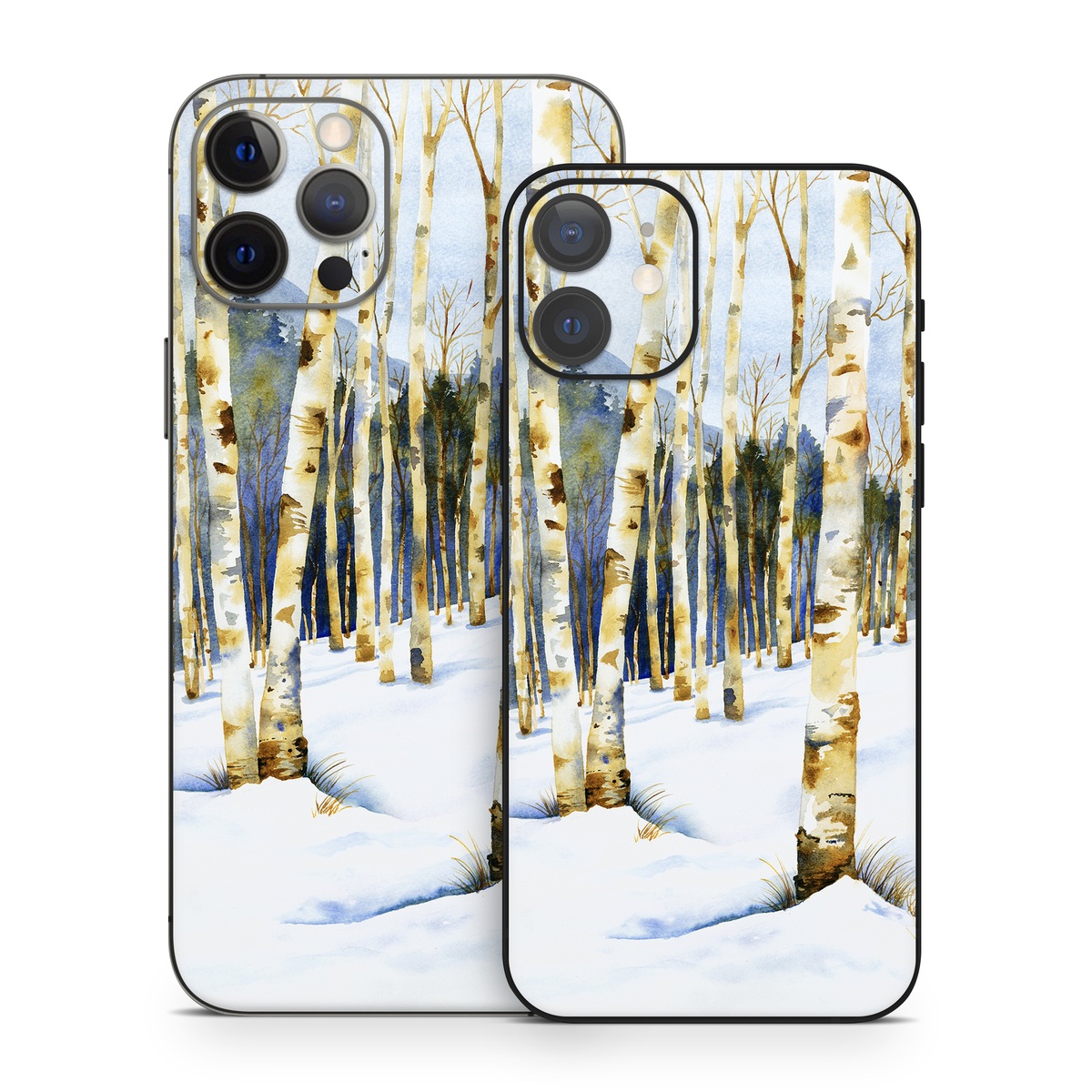 iPhone 12 Series Skin design of Tree, Snow, Winter, Canoe birch, Nature, Birch, Forest, Natural environment, Freezing, Woody plant, with white, brown, black, gray colors