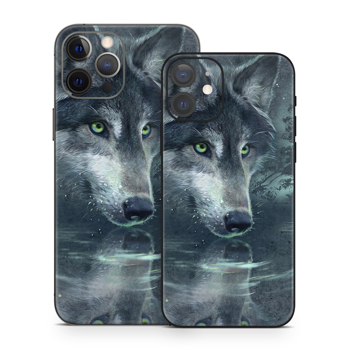 iPhone 12 Series Skin design of Wolf, Canidae, Wildlife, Red wolf, Canis, canis lupus tundrarum, Snout, Saarloos wolfdog, Wolfdog, Carnivore, with black, gray, blue colors