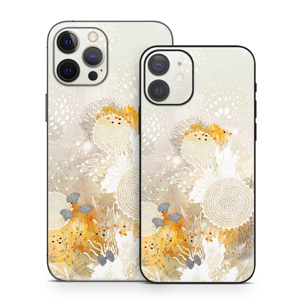 iPhone 12 Series Skin design of Pattern, Floral design, Flower, Plant, Illustration, camomile, Wildflower, Art, with gray, yellow, pink, white, green colors