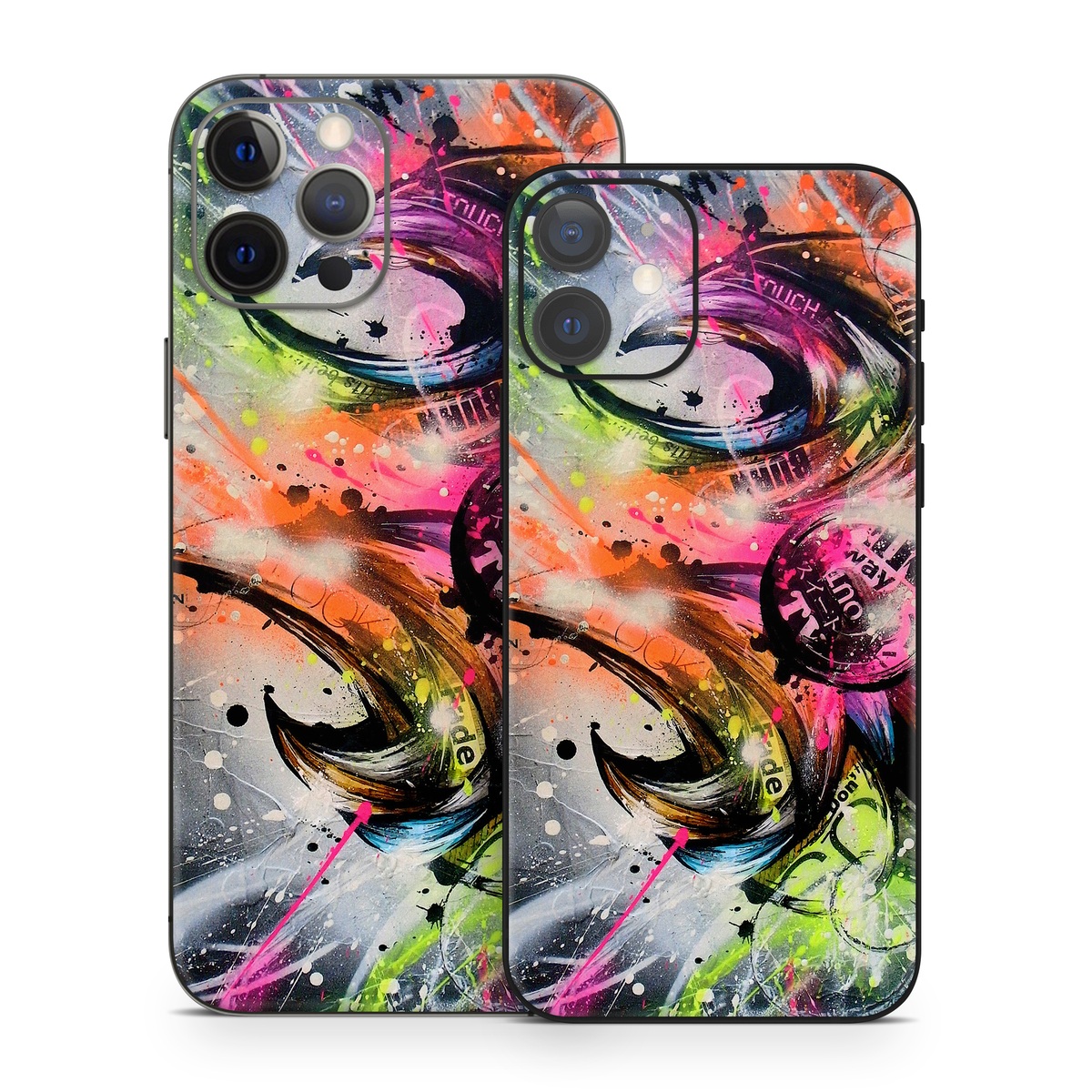 iPhone 12 Series Skin design of Graphic design, Fractal art, Art, Illustration, Design, Graphics, Cg artwork, Font, Visual arts, Pattern, with black, gray, red, green, purple, blue colors