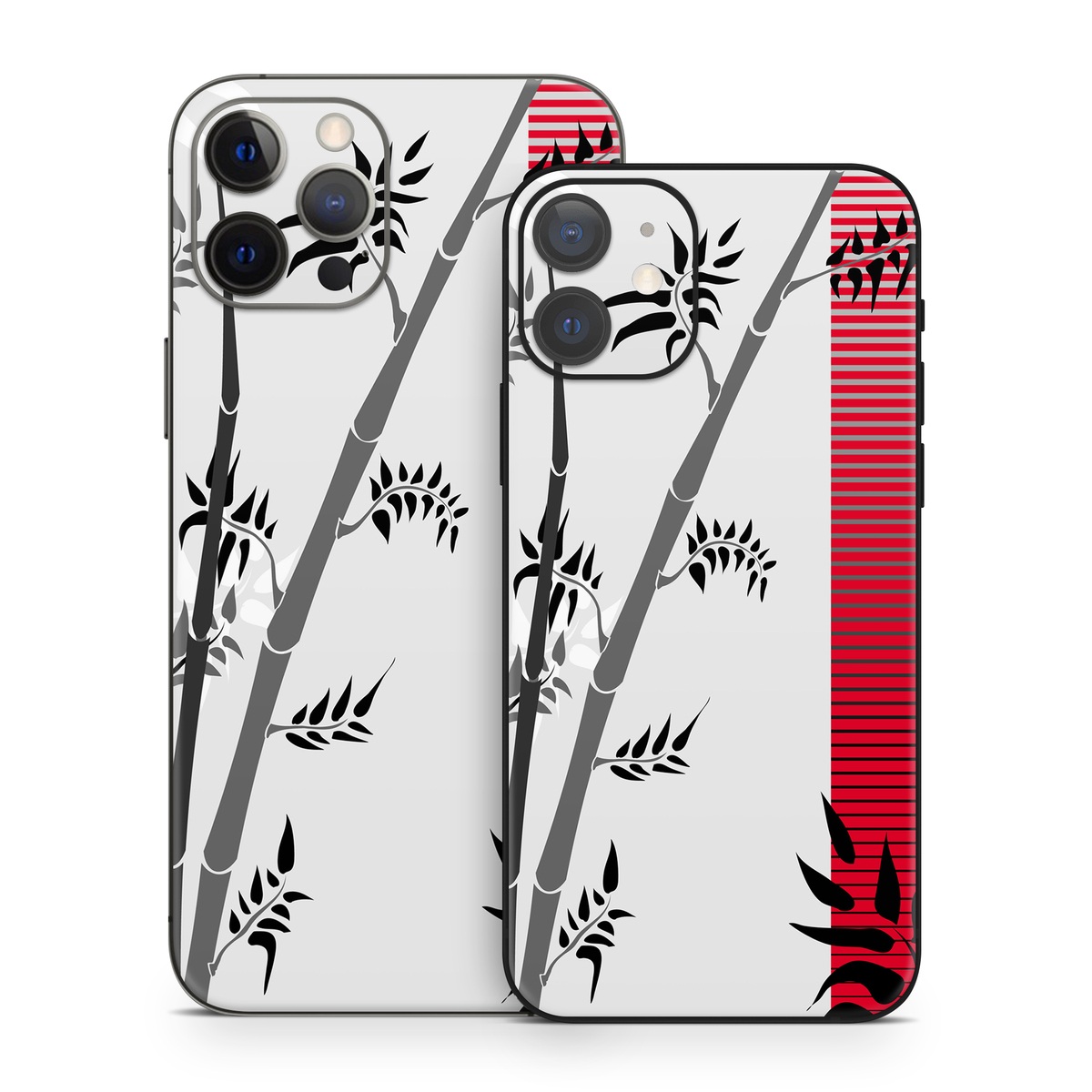 iPhone 12 Series Skin design of Botany, Plant, Branch, Plant stem, Tree, Bamboo, Pedicel, Black-and-white, Flower, Twig, with gray, red, black, white colors