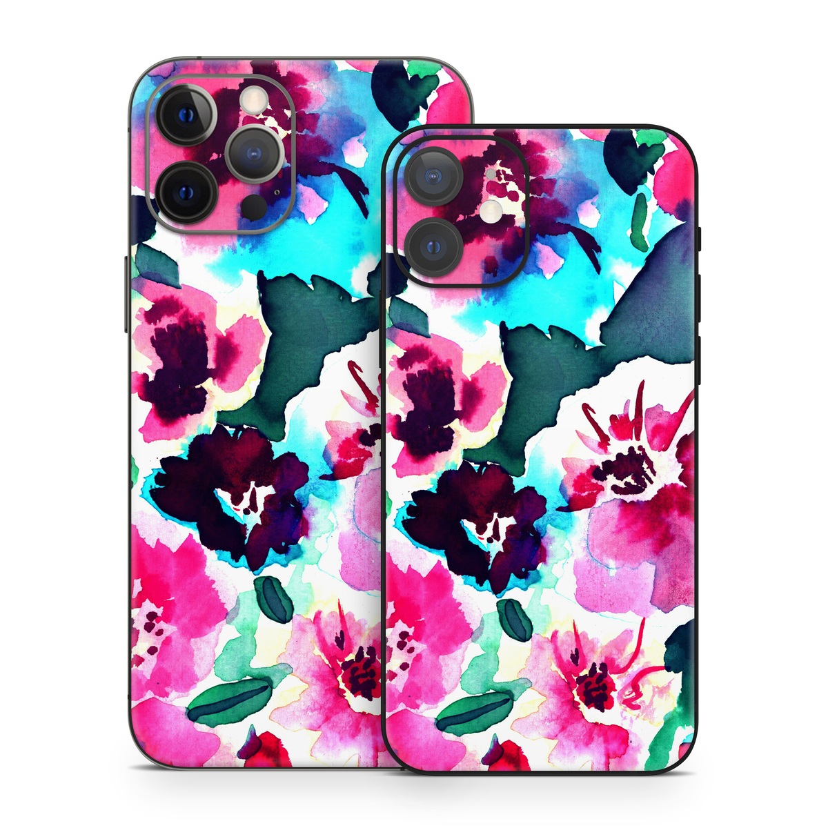 iPhone 12 Series Skin design of Flower, Pink, Petal, Plant, Pattern, Hawaiian hibiscus, Design, Magenta, Flowering plant, Watercolor paint, with white, pink, blue, green, red colors