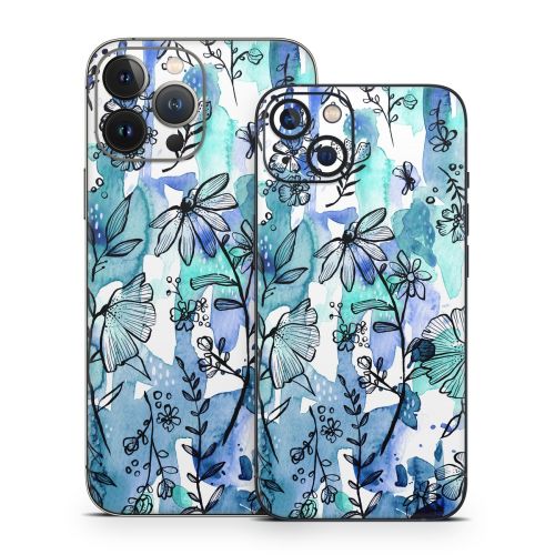 Blue Ink Floral iPhone 13 Series Skin