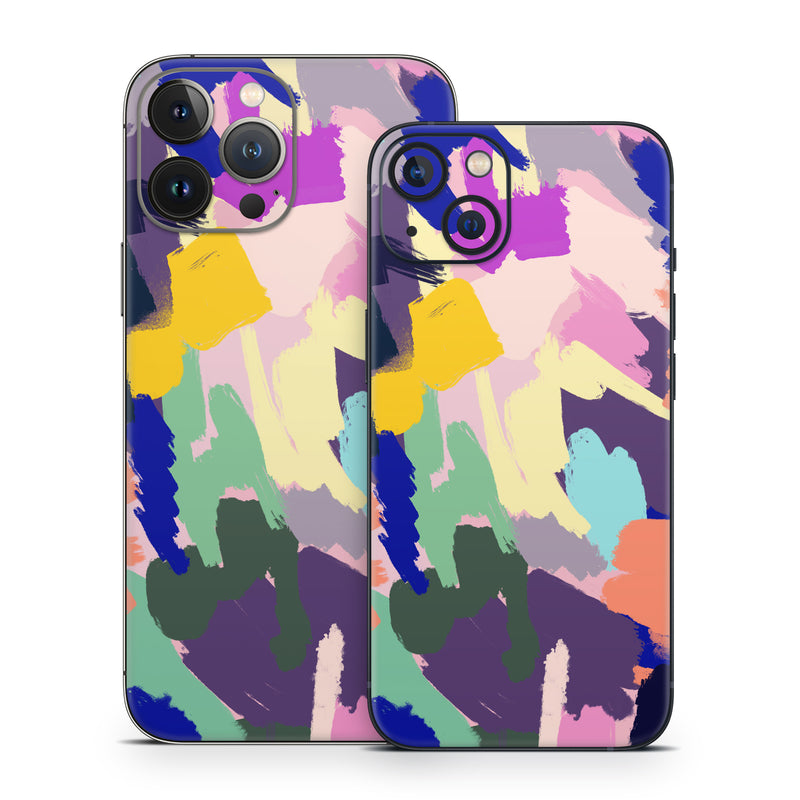 iPhone 13 Series Skin design of Blue, Orange, Pink, Paint, Art Paint, Creative arts, Graphics, Modern art, with yellow, green, orange, blue, purple, black colors