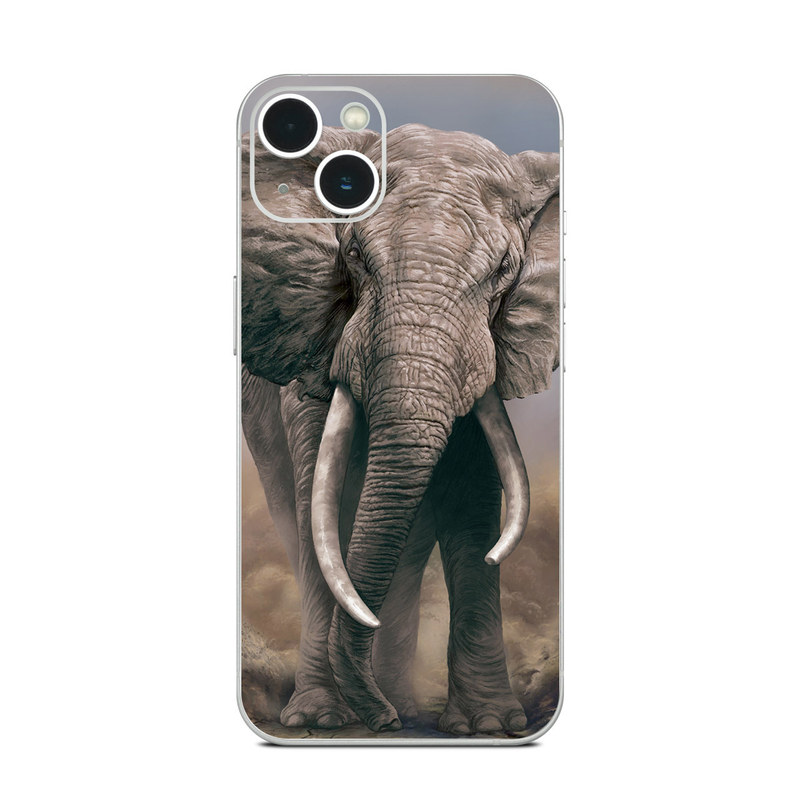 iPhone 13 Series Skin design of Elephants and Mammoths, Terrestrial animal, Indian elephant, African elephant, Wildlife, Tusk, Snout, Organism, Working animal, Illustration, with brown, gray, white colors