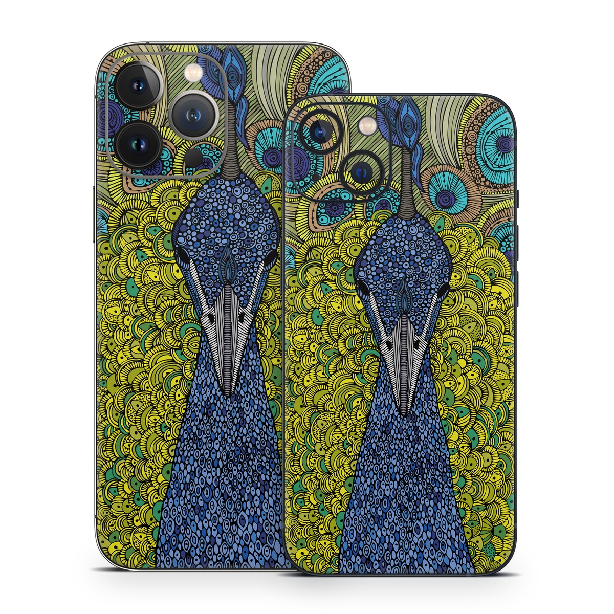 iPhone 13 Series Skin design of Peafowl, Bird, Feather, Pattern, Art, Phasianidae, Galliformes, Design, Psychedelic art, Symmetry, with green, blue, yellow colors