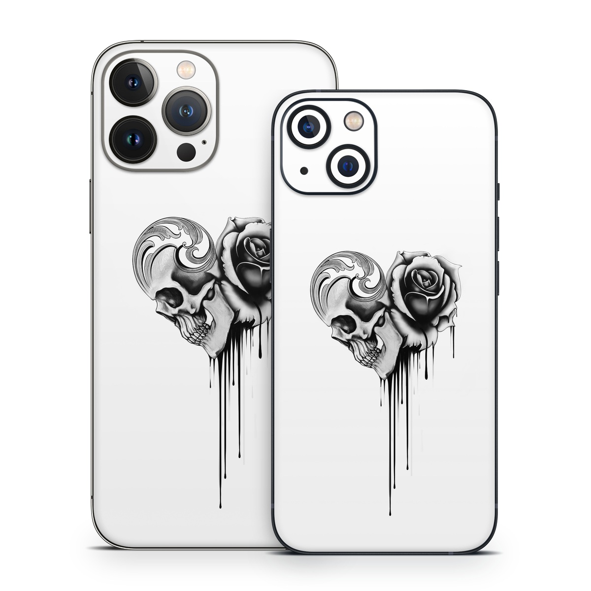 iPhone 13 Series Skin design of Black-and-white, Illustration, Monochrome, Rose, Plant, Style, Metal, Drawing, with white, black, gray colors