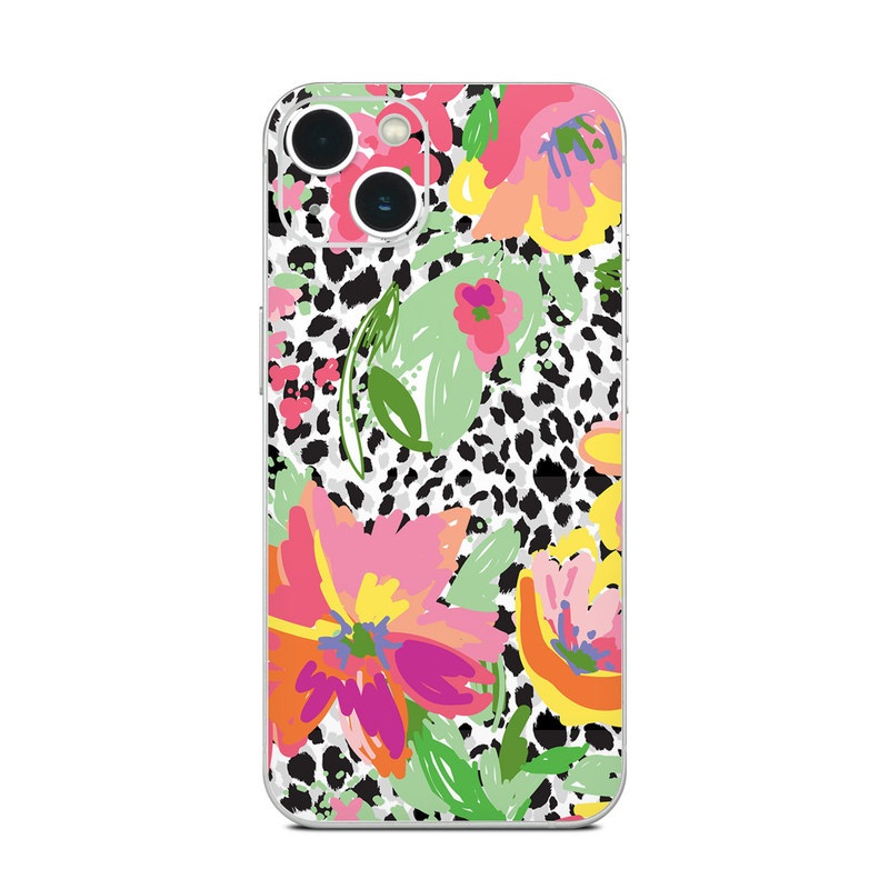 iPhone 13 Series Skin design of Flower, Petal, Textile, Pink, Creative arts, Art, Magenta, Pattern, Plant, Symmetry, with pink, orange, yellow, purple, green, black, white colors