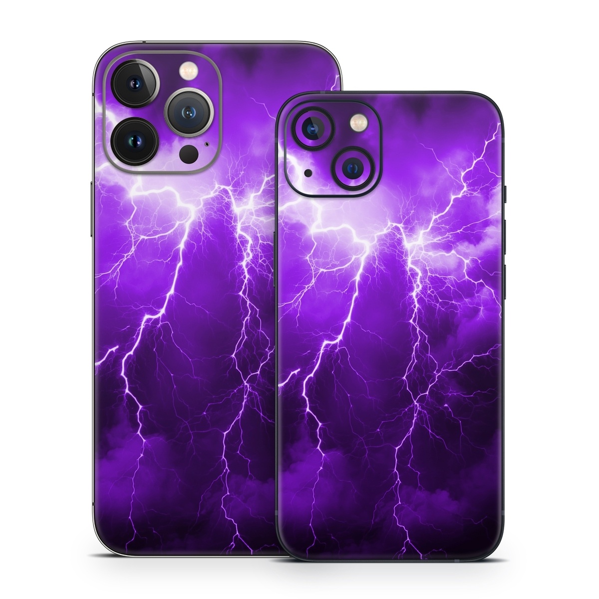 iPhone 13 Series Skin design of Sky, Lightning, Thunder, Atmosphere, Thunderstorm, Daytime, Purple, Light, Cloud, Nature, with black, purple colors