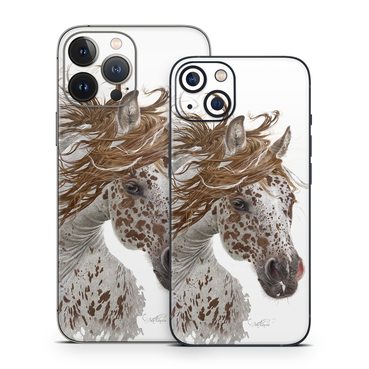 iPhone 13 Series Skin design of Horse, Mane, Mustang horse, Illustration, Snout, Animal figure, Drawing, Stallion, Liver, Mare, with white, brown colors