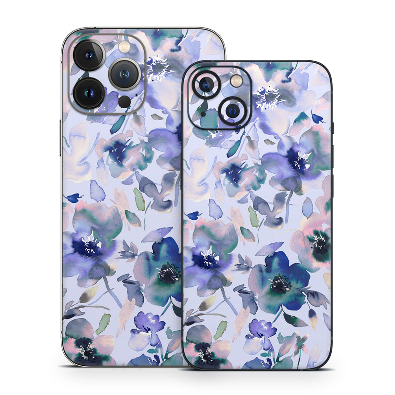 iPhone 13 Series Skin design of Blue, Flower, Petal, Pink, Purple, Wildflower, Watercolor painting, Floral design, Lobelias, Borages, with white, purple, black, pink, green colors