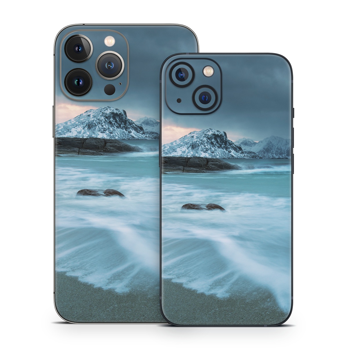 iPhone 13 Series Skin design of Body of water, Sky, Nature, Sea, Ocean, Wave, Blue, Water, Coast, Wind wave, with white, blue, black, orange colors
