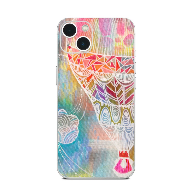 iPhone 13 Series Skin design of Hot air balloon, Balloon, Illustration, Pattern, Vehicle, Aerostat, Hot air ballooning, Graphic design, Art, with blue, red, yellow, pink, white colors