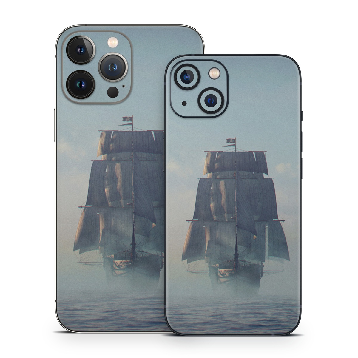 iPhone 13 Series Skin design of Atmospheric phenomenon, Vehicle, Mode of transport, Watercraft, Ship, Sea, with white, blue, black, gray colors