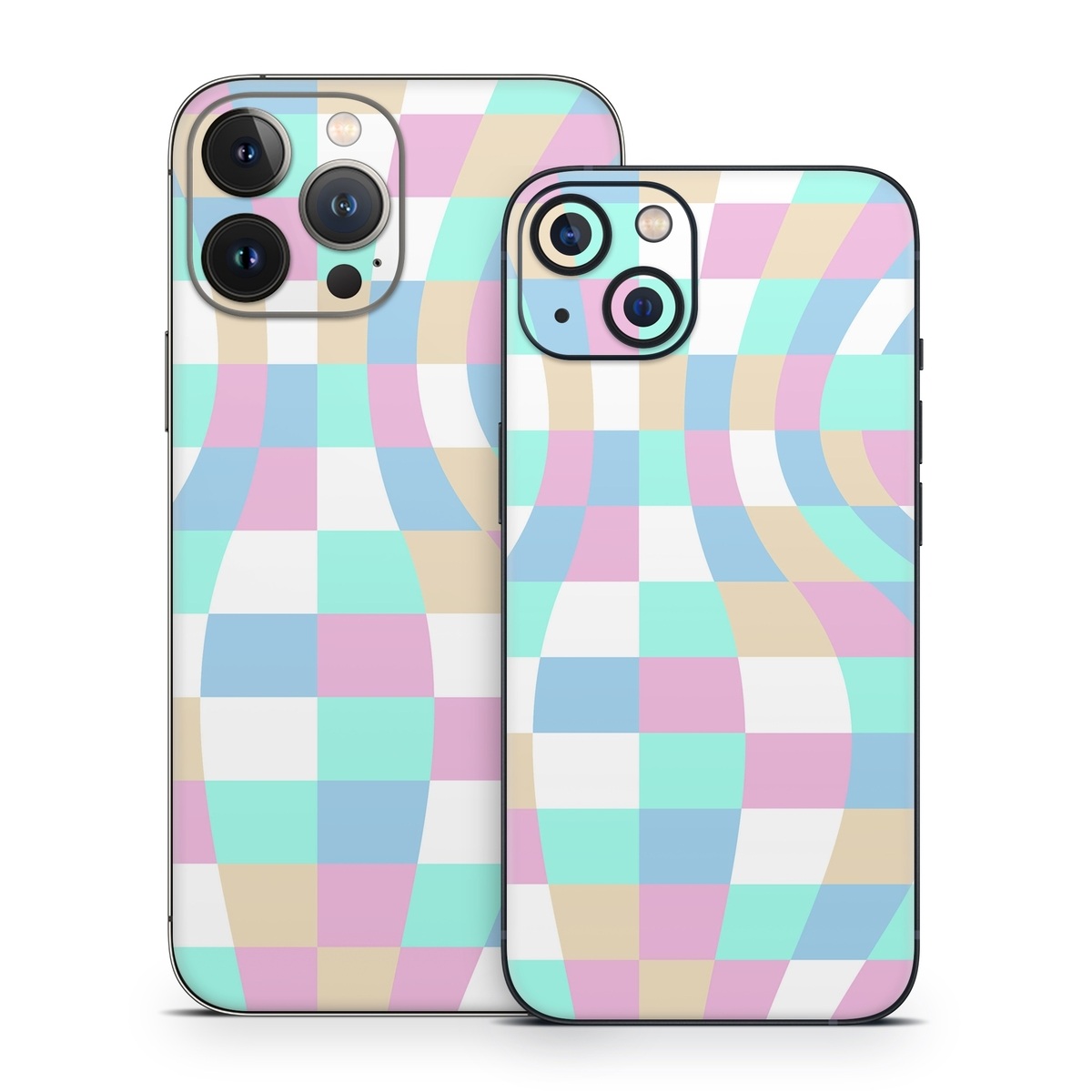 iPhone 13 Series Skin design of Azure, Textile, Rectangle, Art, Pink, Painting, Aqua, Font, Magenta, Material property, with white, blue, pink colors