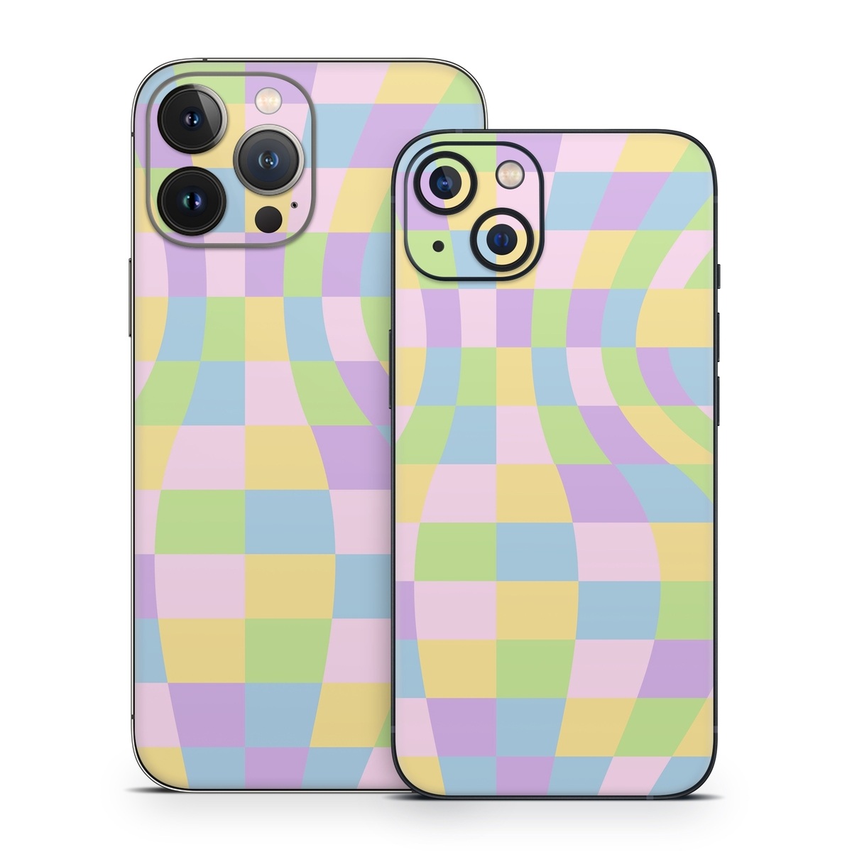 iPhone 13 Series Skin design of Rectangle, Azure, Textile, Art, Painting, Violet, Pink, Font, Aqua, Material property, with pink, yellow, purple, blue, green colors